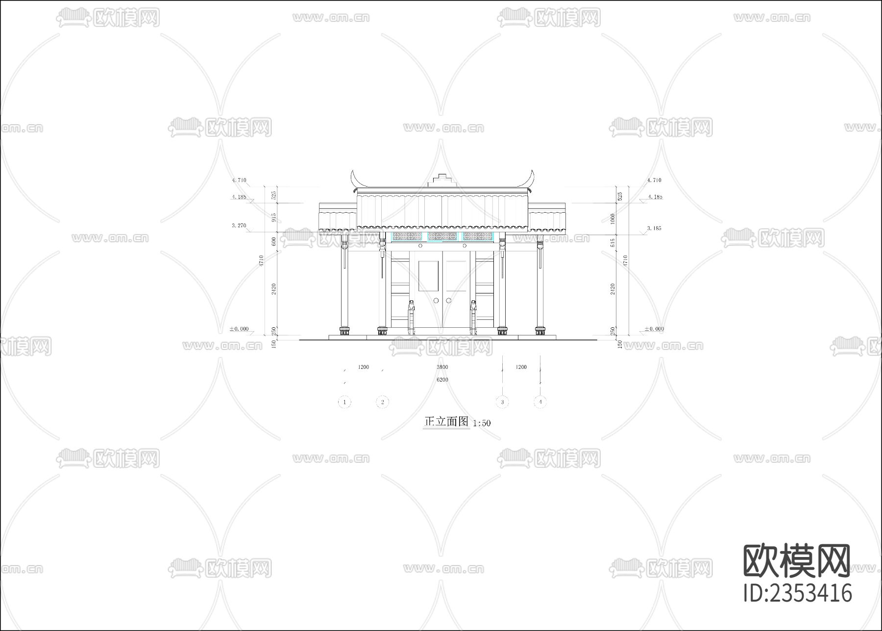 新中式门头cad施工图下载（渲染图1）