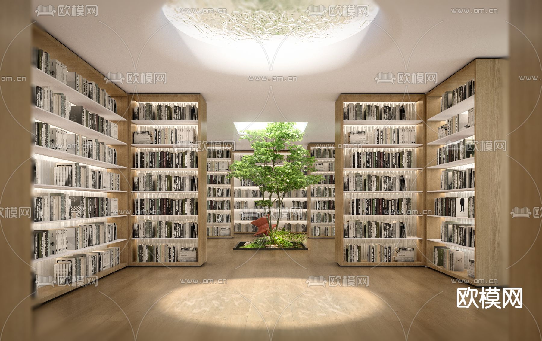 现代图书馆阅读区su模型下载（渲染图1）
