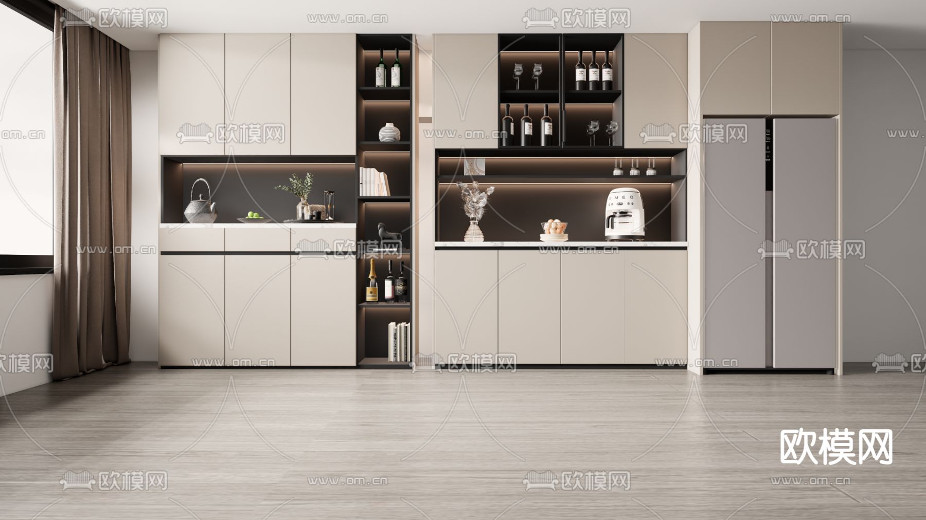 现代酒柜su模型下载（渲染图1）