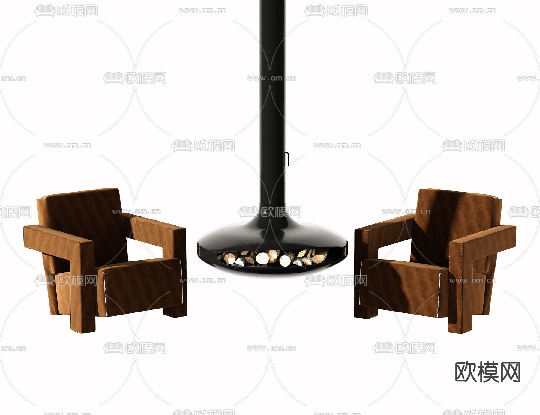 棕色单人休闲沙发3d模型下载