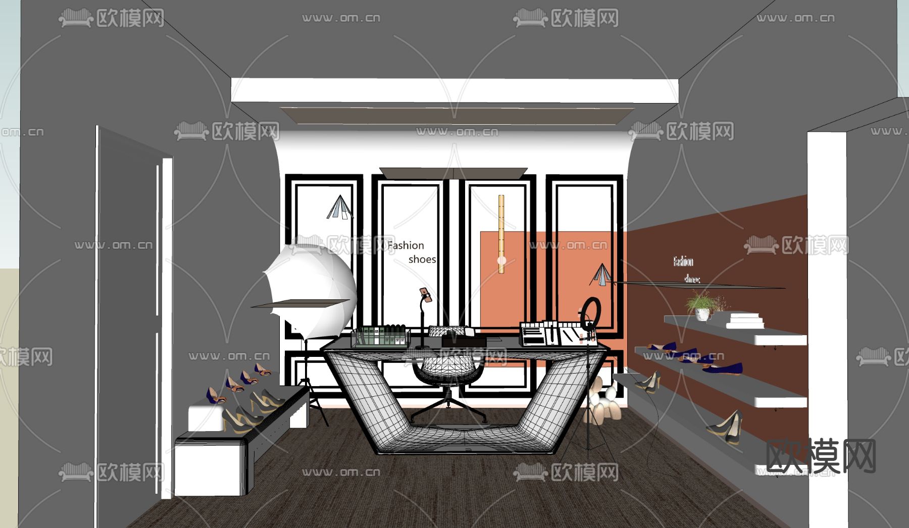 现代直播间su模型下载（渲染图2）
