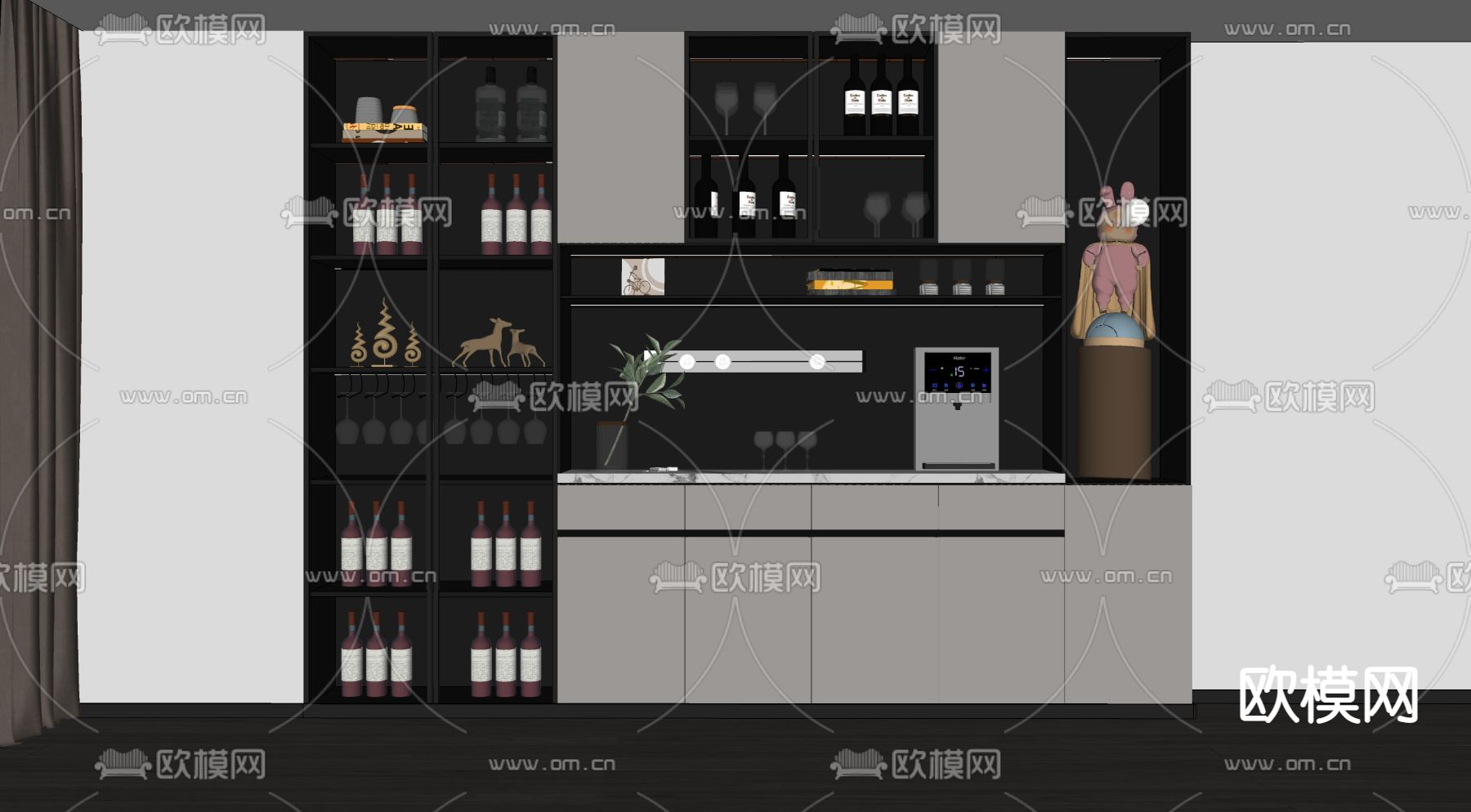 现代酒柜su模型下载（渲染图2）