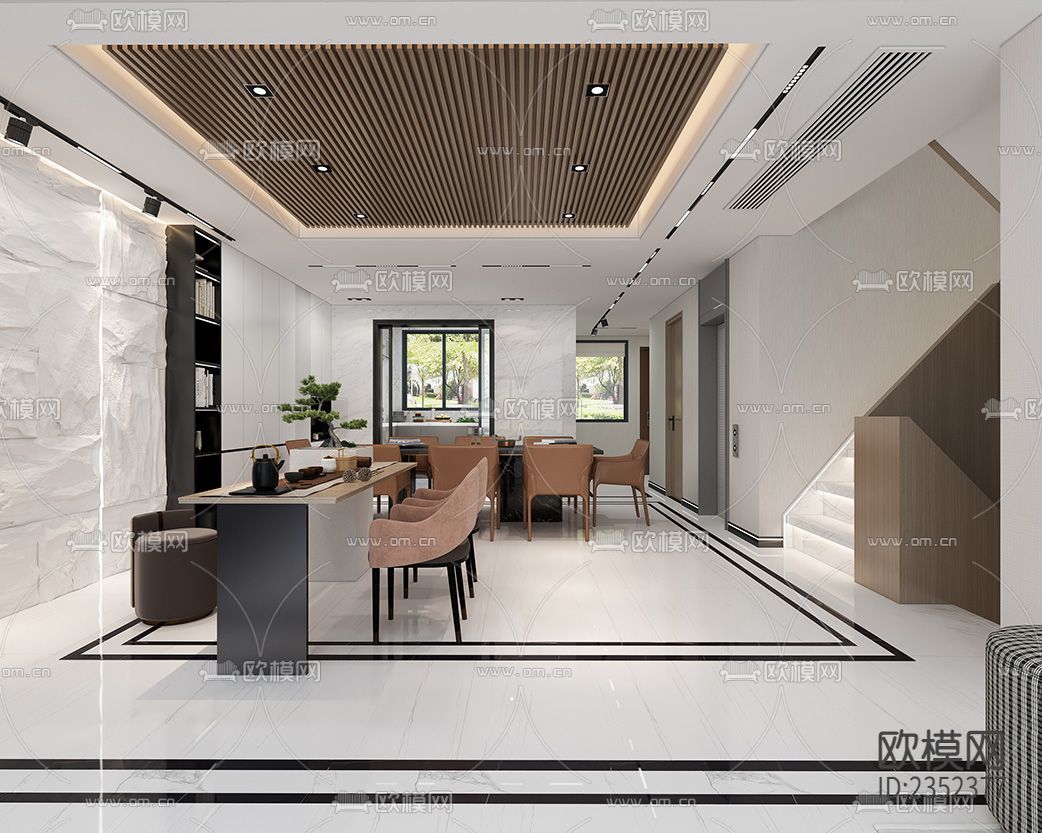 现代轻奢别墅cad施工图下载（渲染图2）