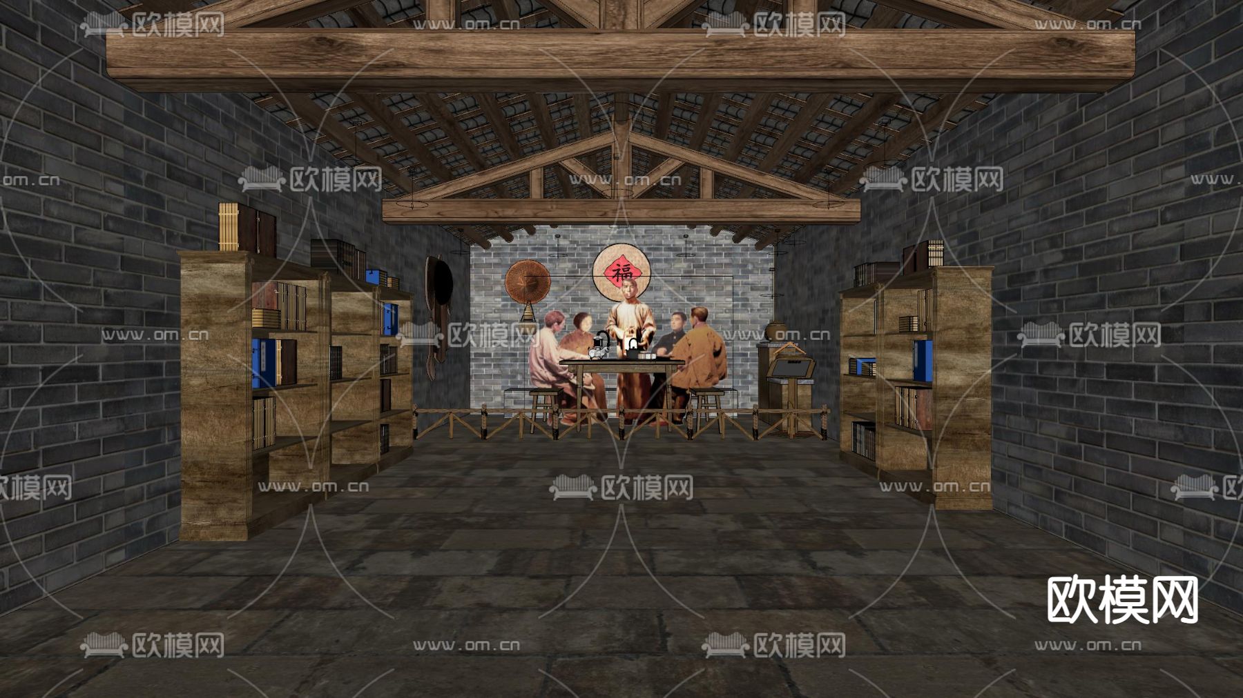 新中式博物馆su模型下载（渲染图2）