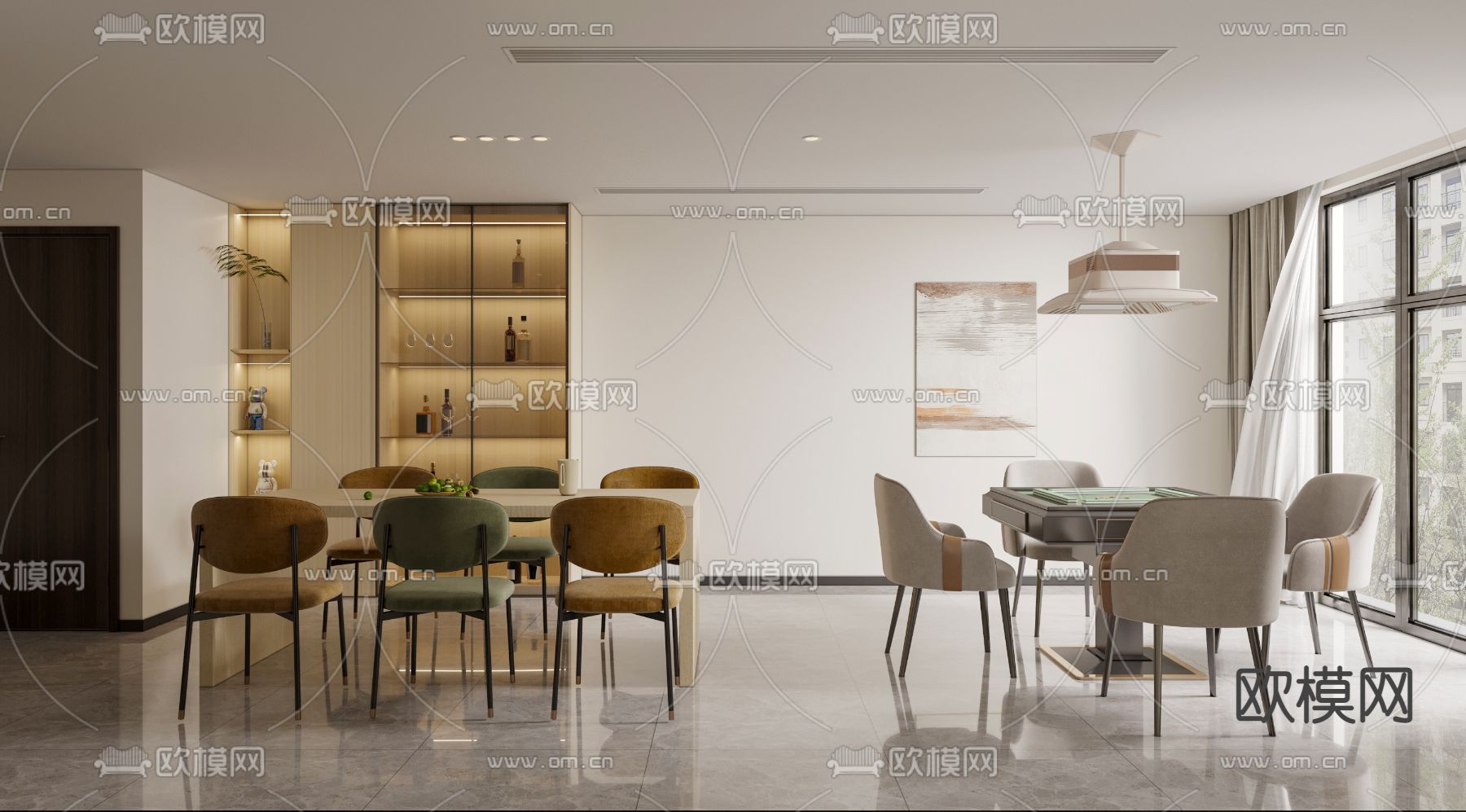 别墅地下餐厅 棋牌室 休闲区3d模型下载（渲染图2）