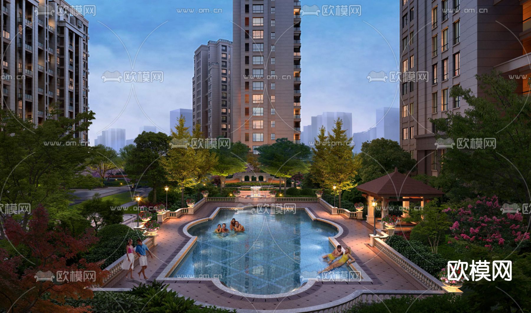 现代小区游泳池鸟瞰psd下载
