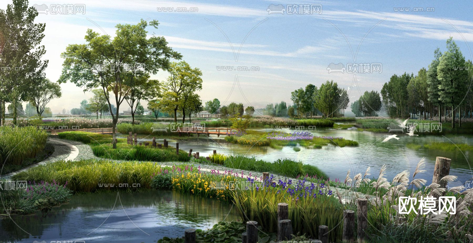 现代湿地公园园林psd下载