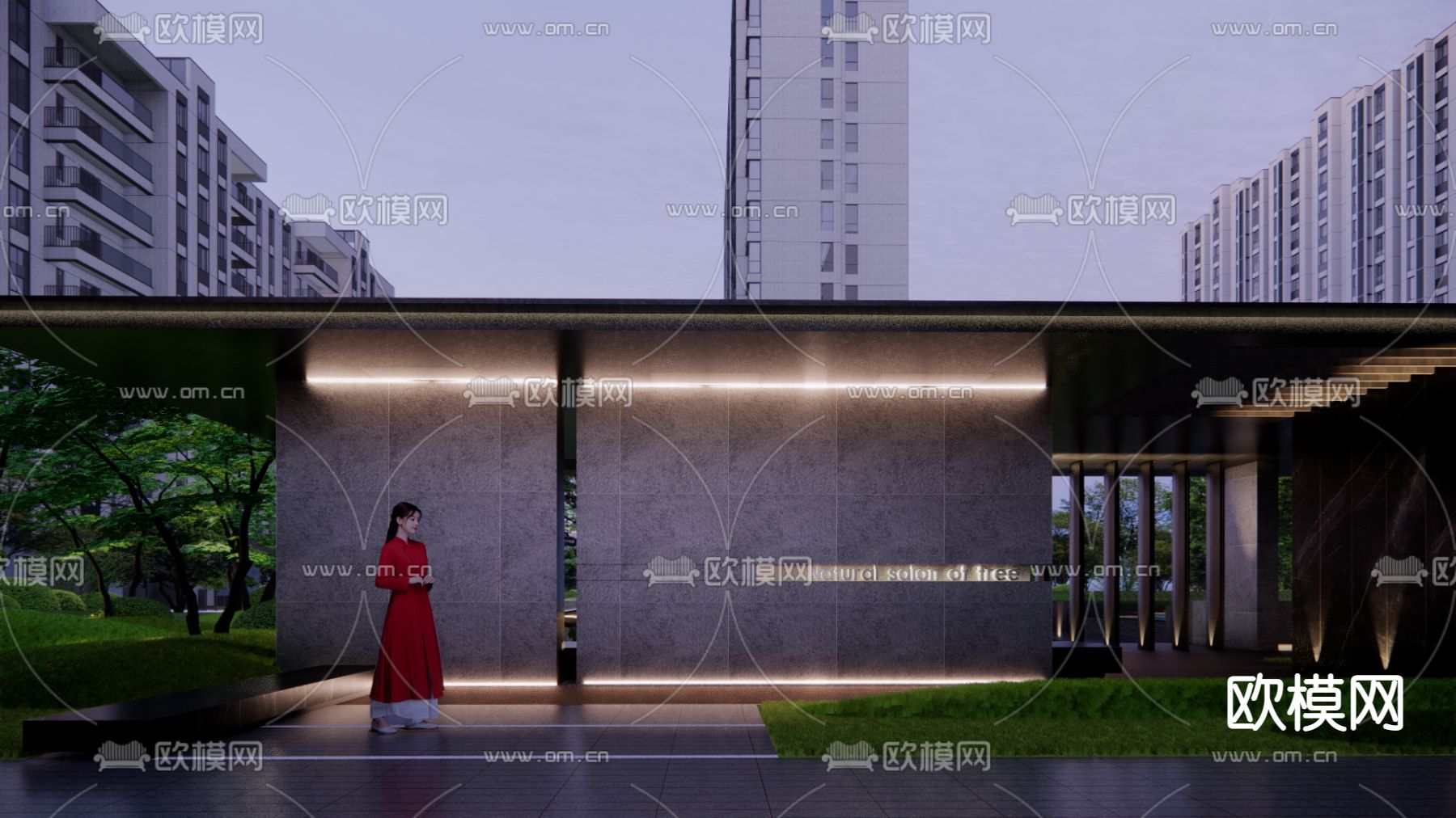 现代小区绿化园林景观su模型下载（渲染图7）