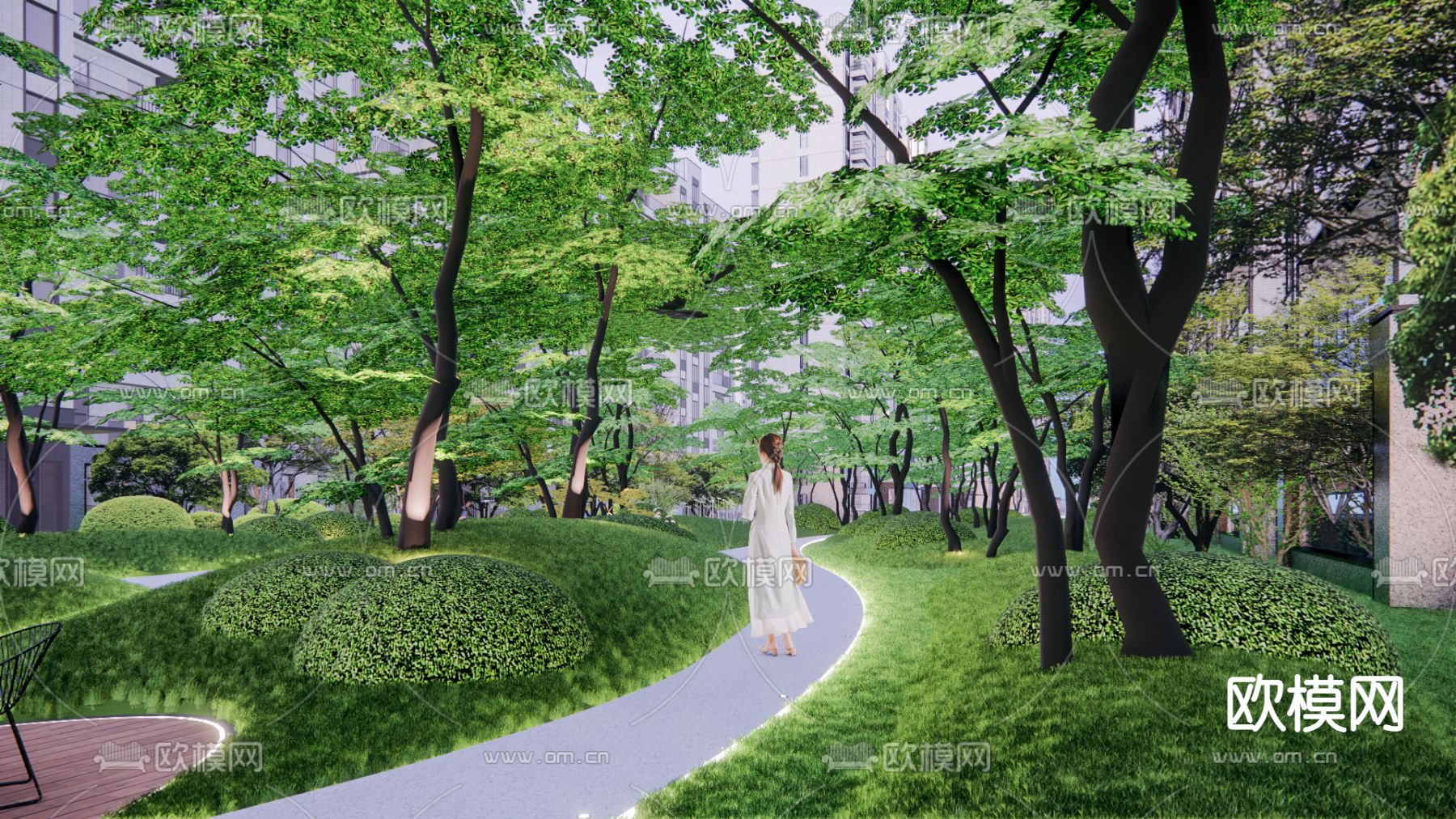 现代小区绿化园林景观su模型下载（渲染图9）