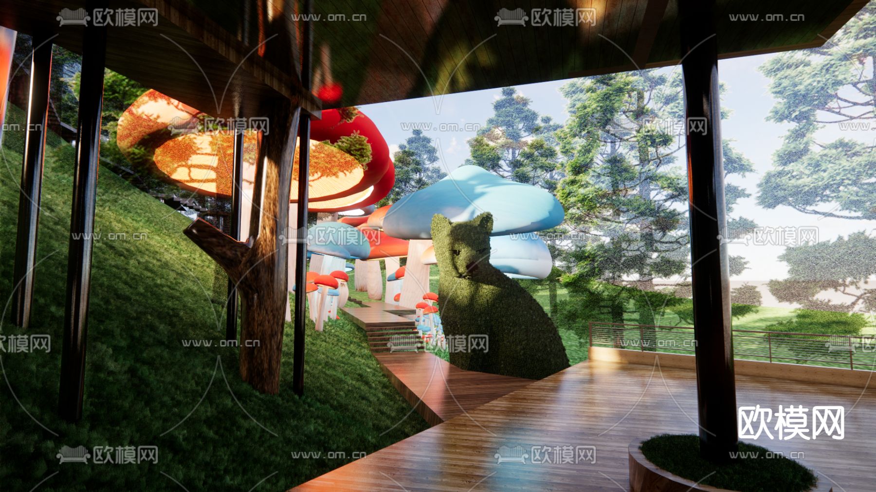 森林木屋 奇幻森林主题度假区su模型下载（渲染图2）