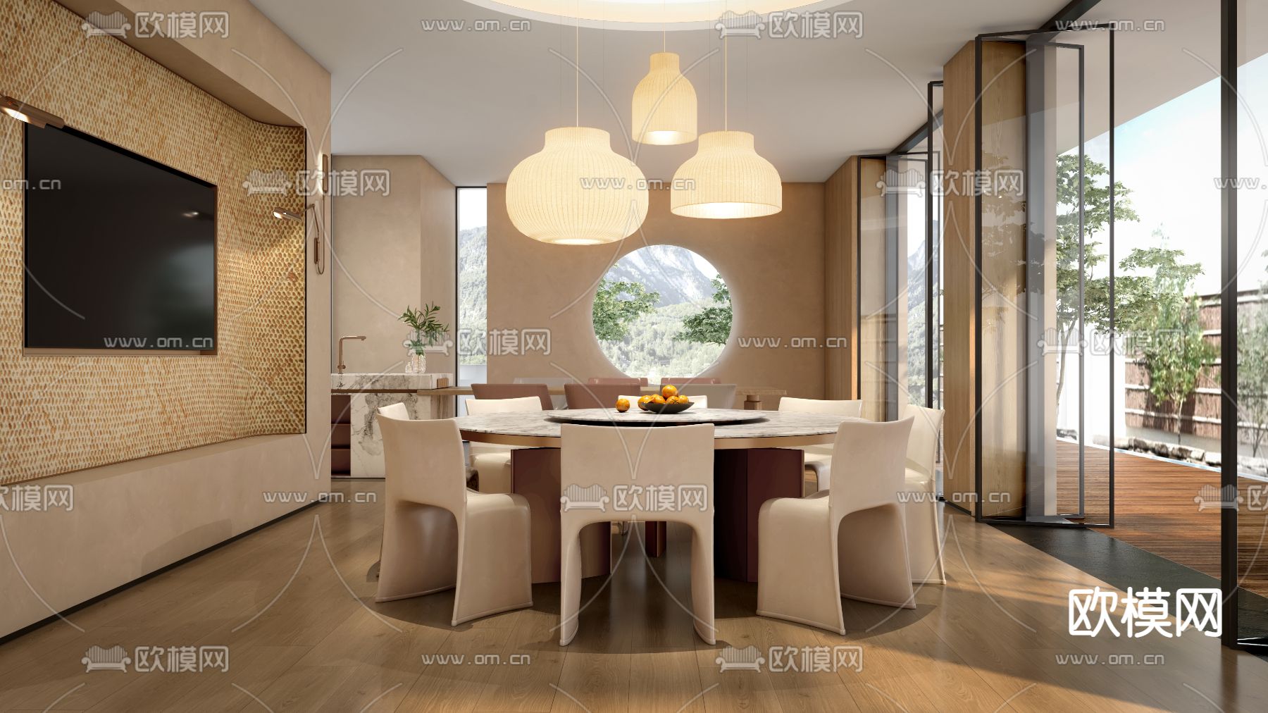 侘寂风餐厅包厢 包房su模型下载（渲染图1）