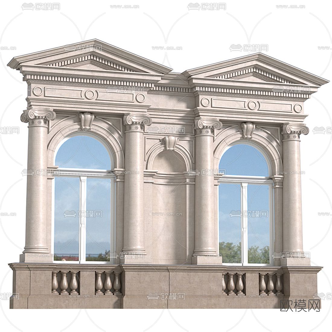 欧式拱门窗门面3d模型下载（渲染图2）
