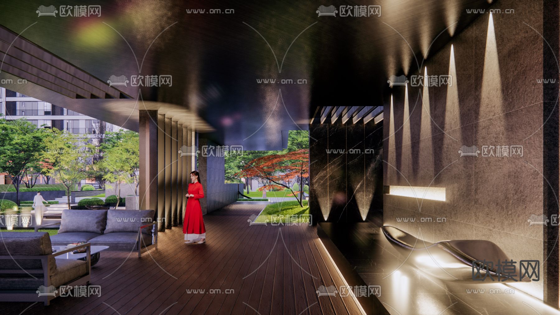 现代小区绿化园林景观su模型下载（渲染图3）