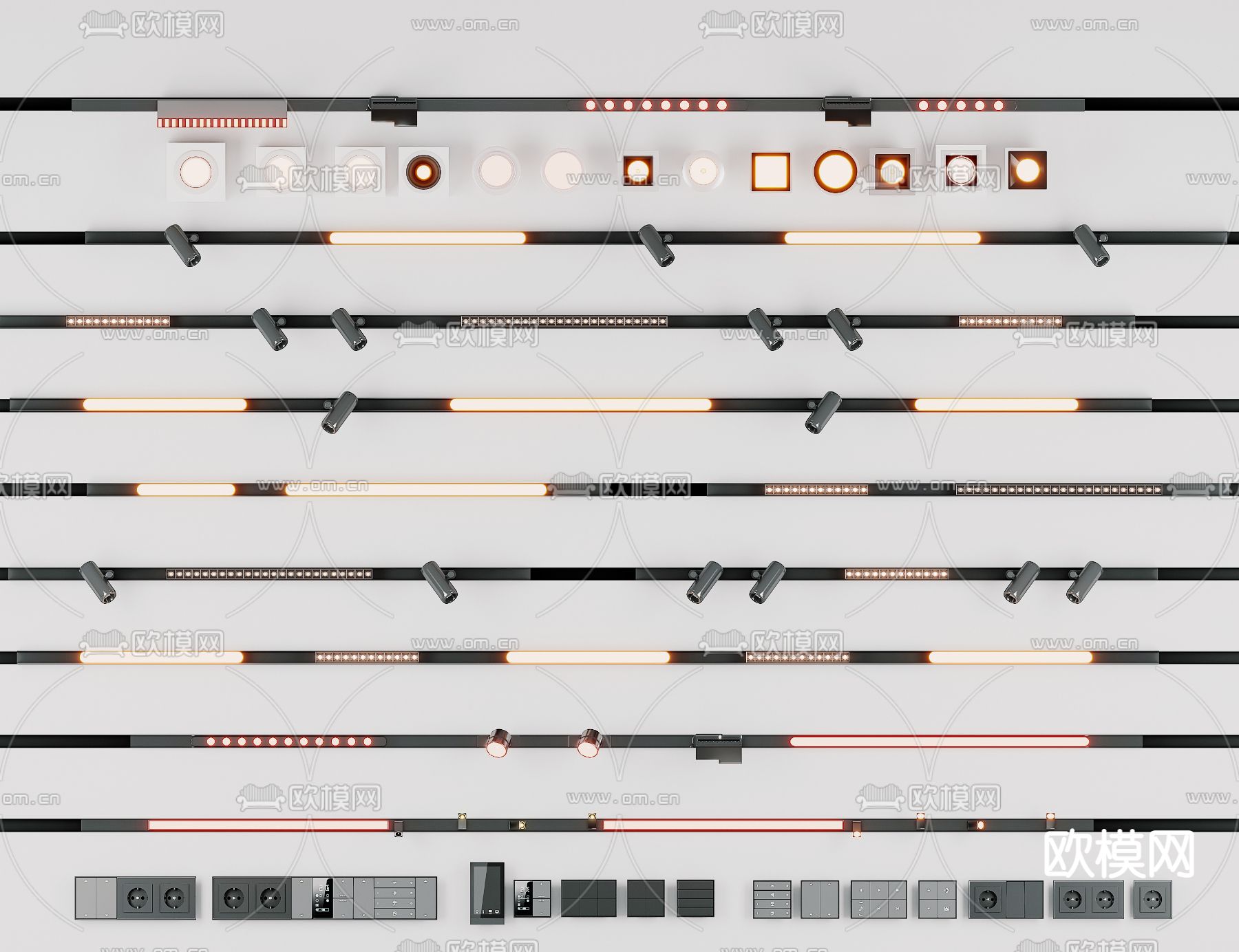 磁吸轨道灯 筒灯 射灯3d模型下载