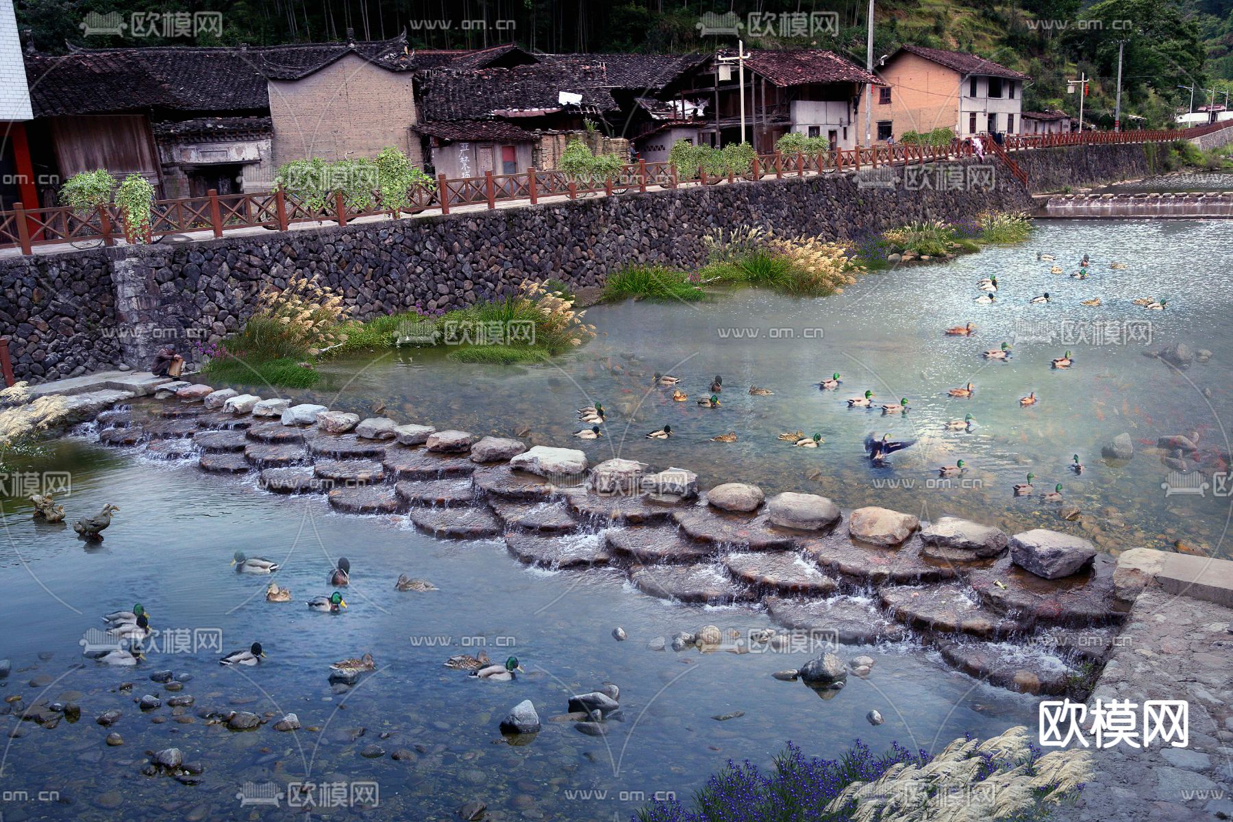 现代河道鸭子鸭群psd下载