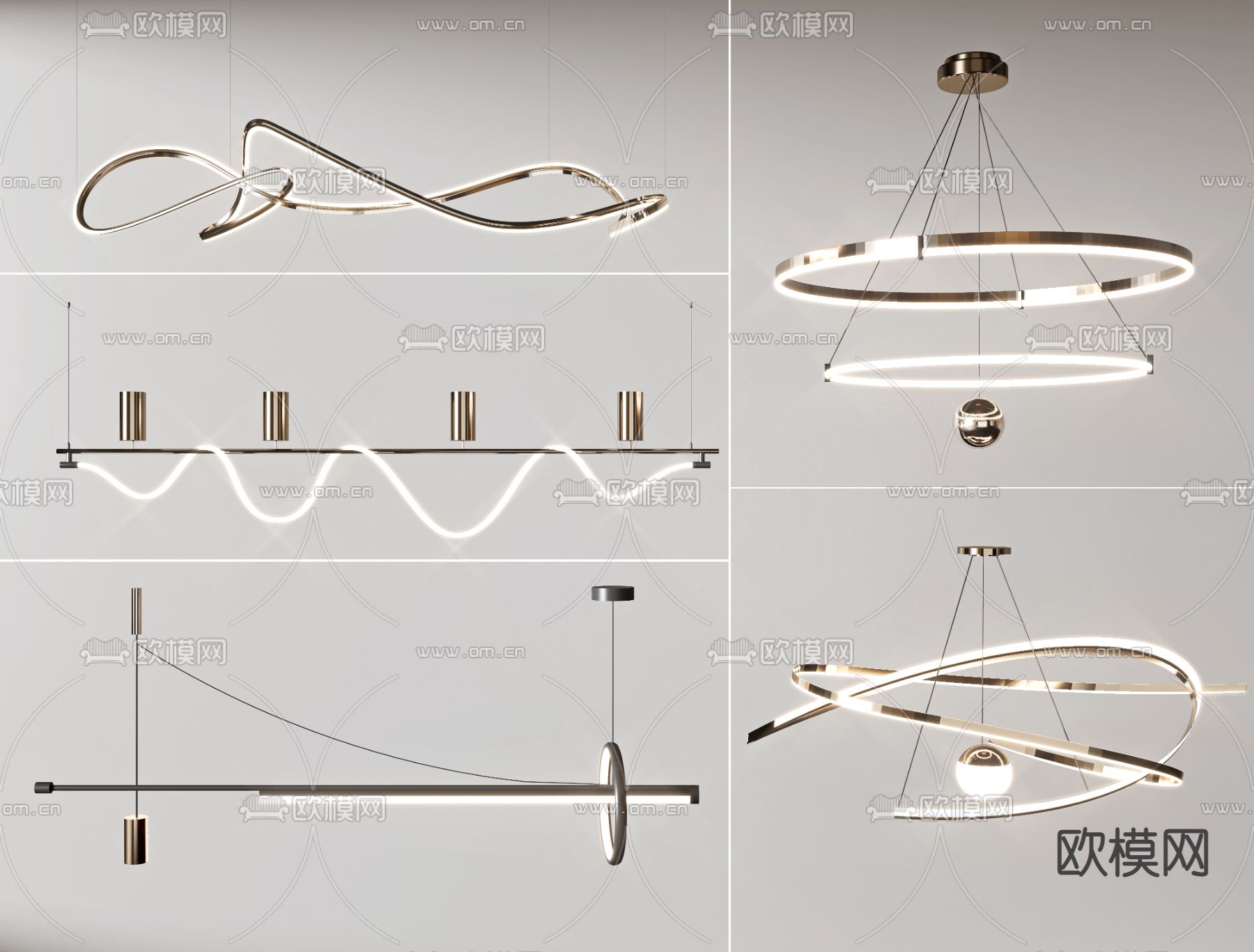 现代金属吊灯 曲线吊灯3d模型下载_ID12184993_3dmax免费模型-欧模网