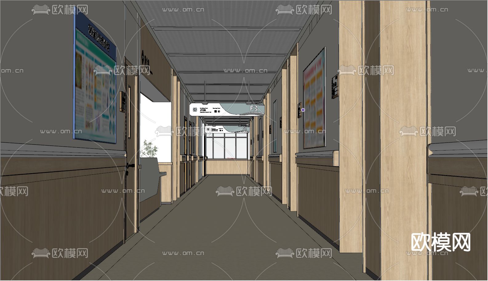 新中式医院护士站过道su模型下载（渲染图3）