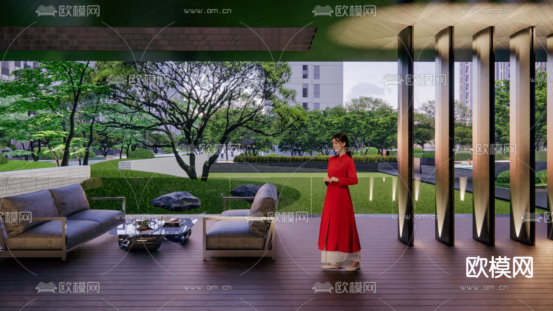 现代小区绿化园林景观su模型下载（渲染图6）