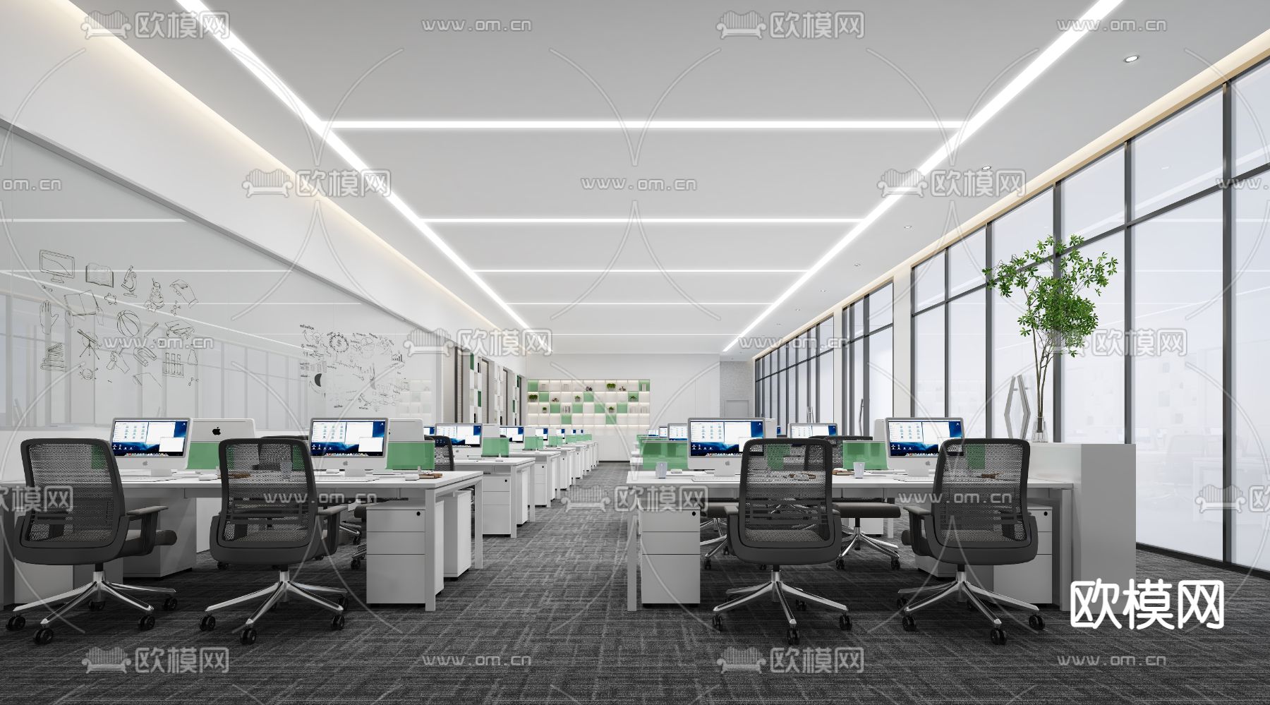 敞开式办公区 办公室3d模型