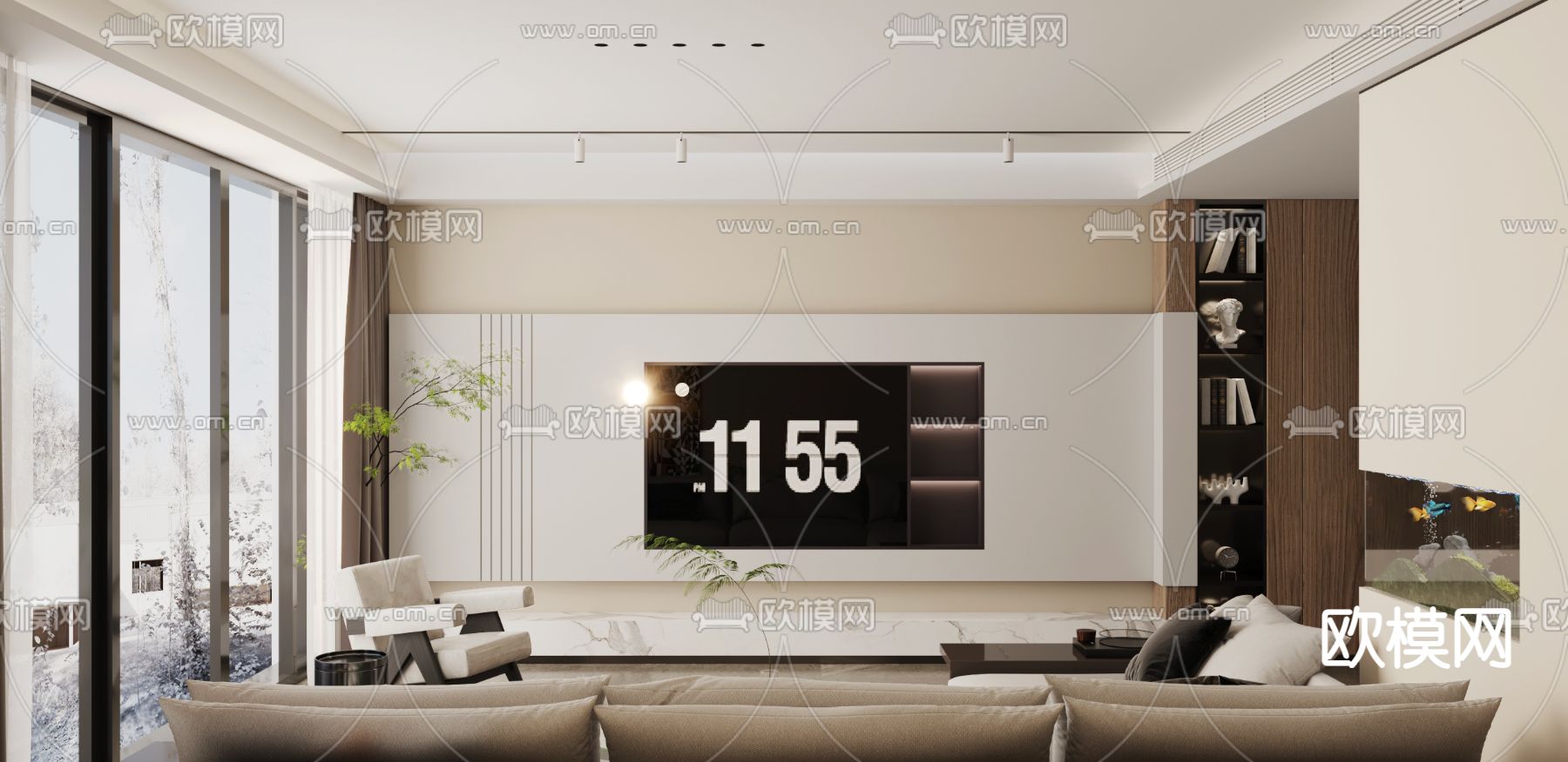 MCO STUDIO 奶油风客餐厅3d模型下载（渲染图2）