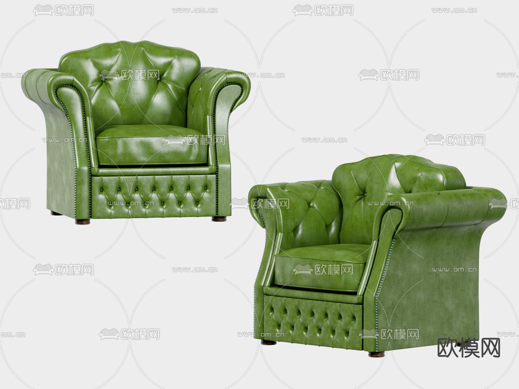 美式绿色单人沙发3d模型下载