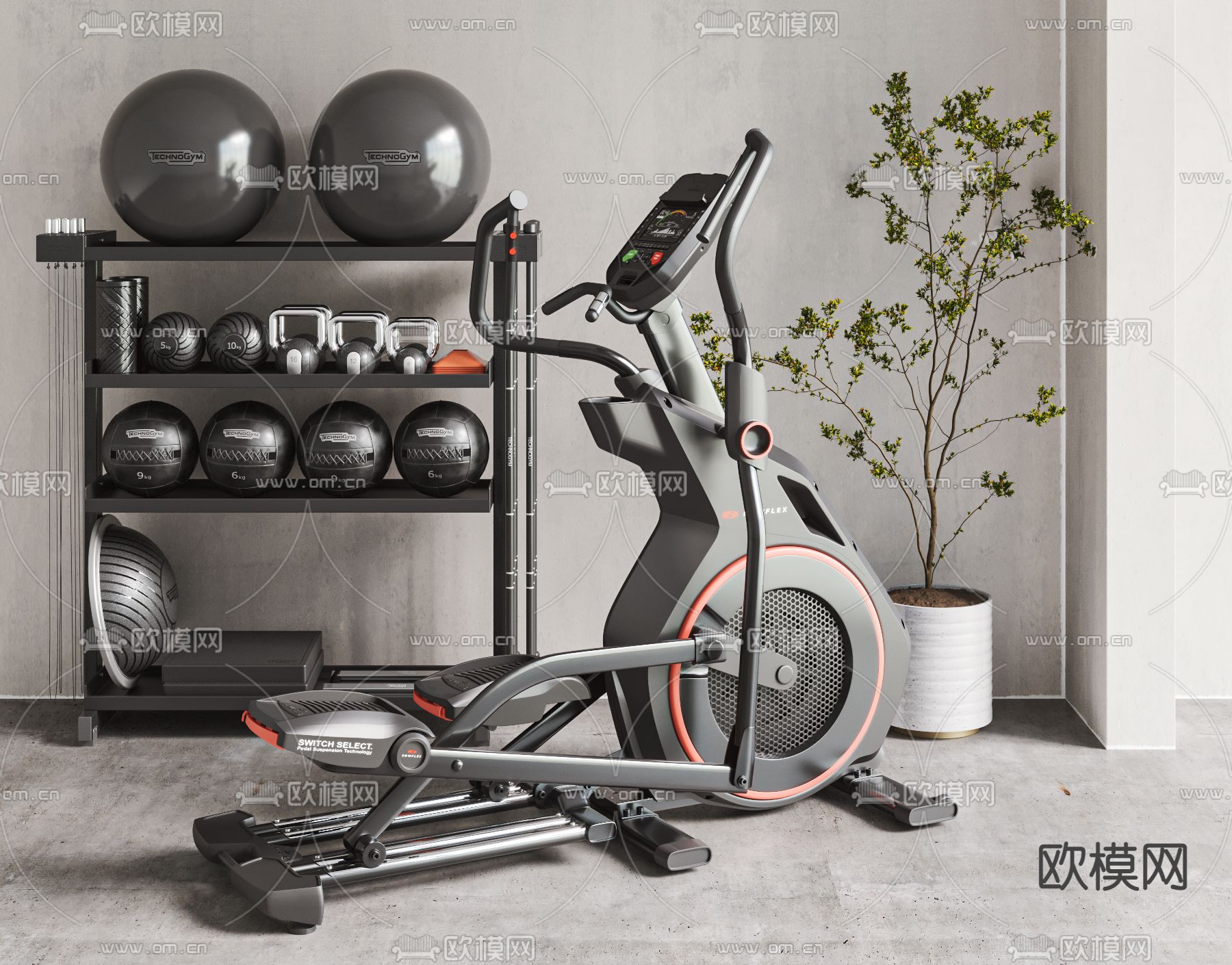 椭圆机 健身器材3d模型下载