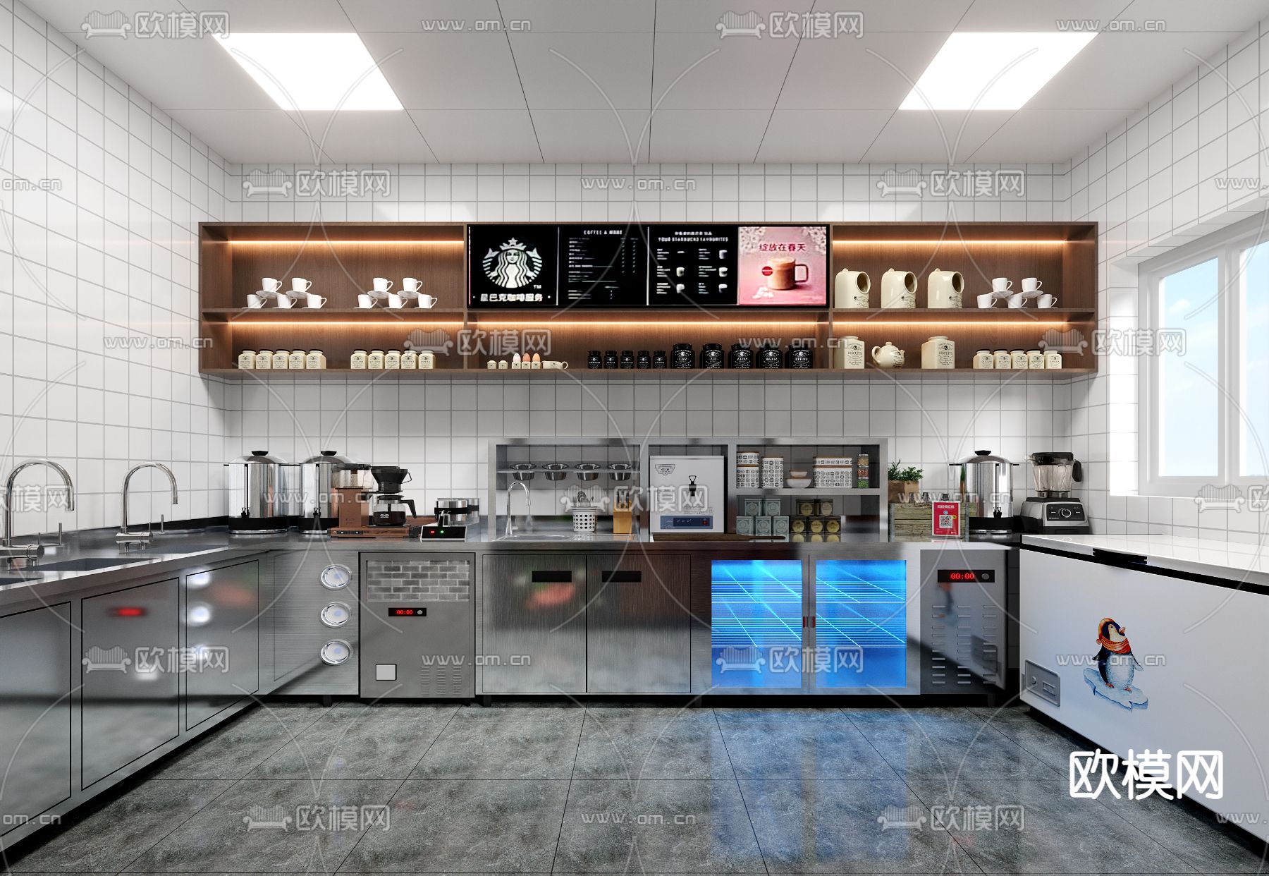 咖啡店 工作台 操作台3d模型下载