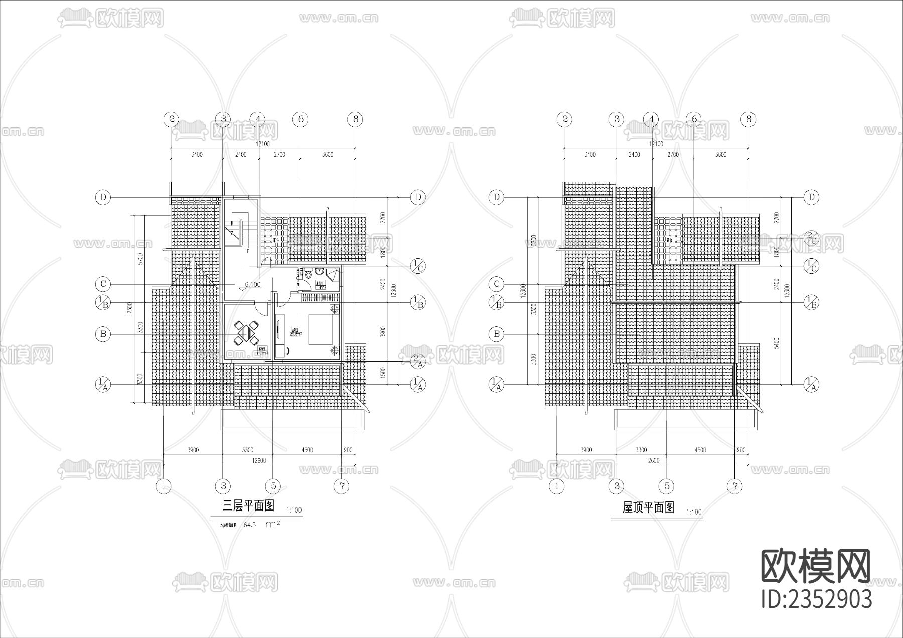 新中式别墅cad施工图下载（渲染图3）