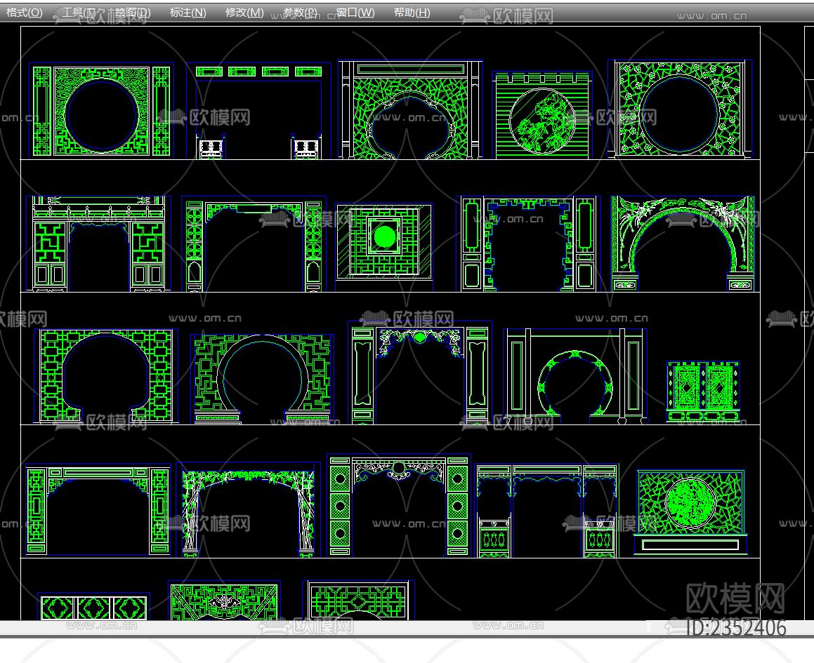 中式窗中式门窗花cad图库下载（渲染图4）