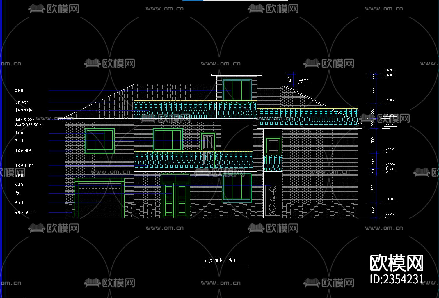 农村住宅旧房改造带院子CAD施工图-免费3dmax模型库-欧模网