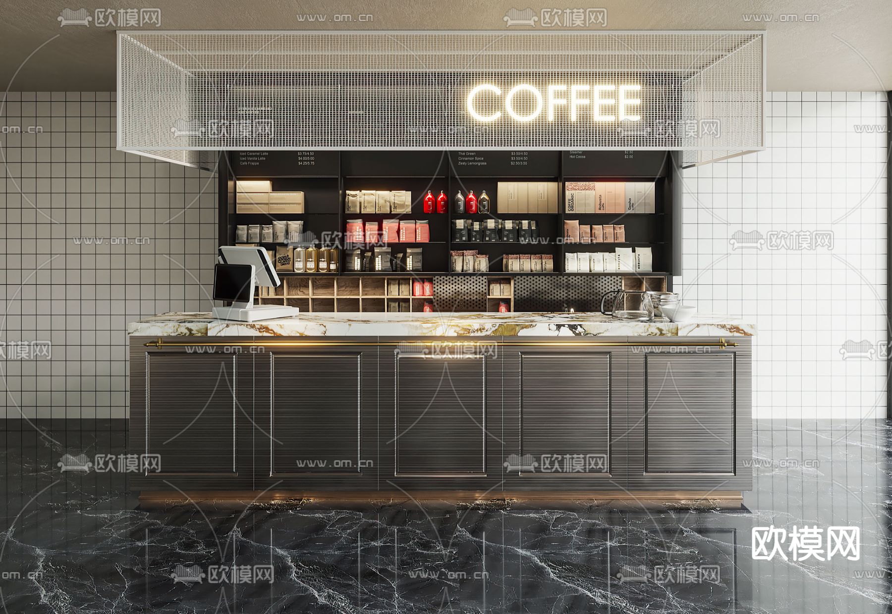 工业风咖啡厅吧台 操作台3d模型下载