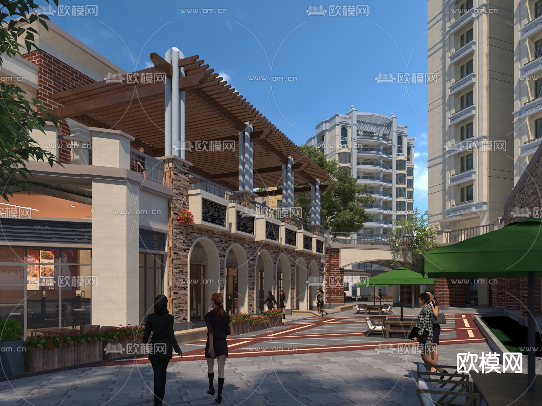 欧式商业街 步行街3d模型下载