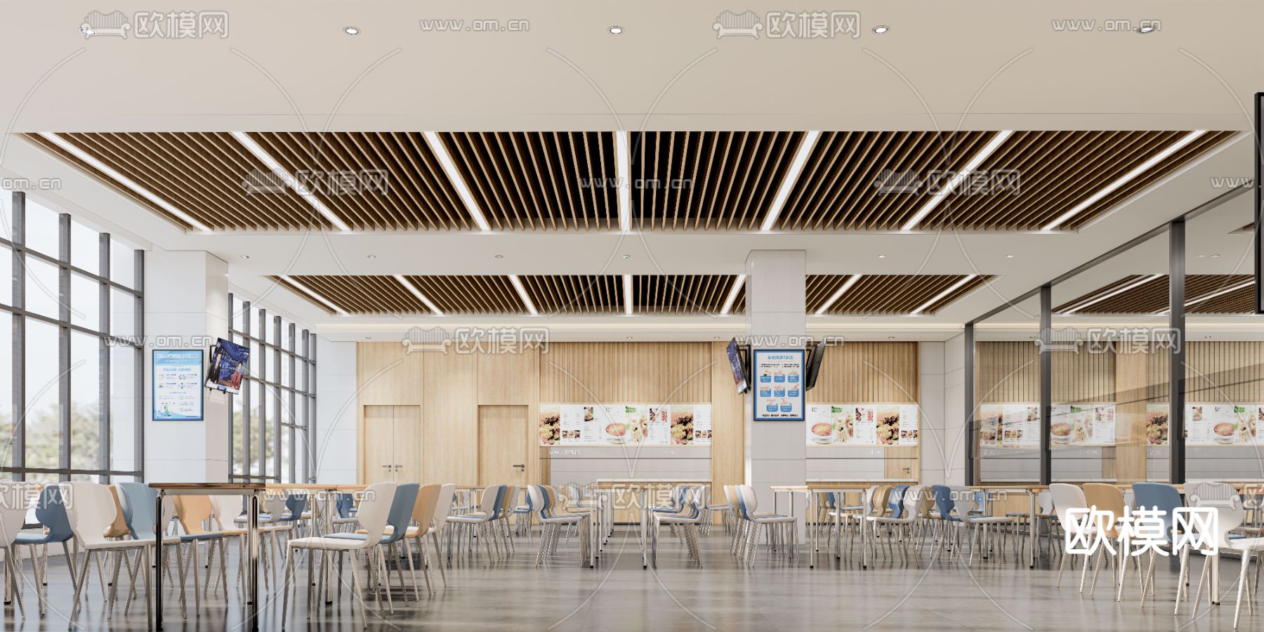 现代员工餐厅 食堂su模型