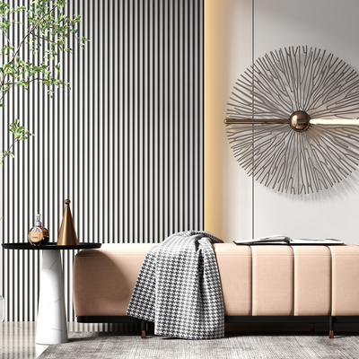  现代轻奢沙发凳角几饰品组合su模型 