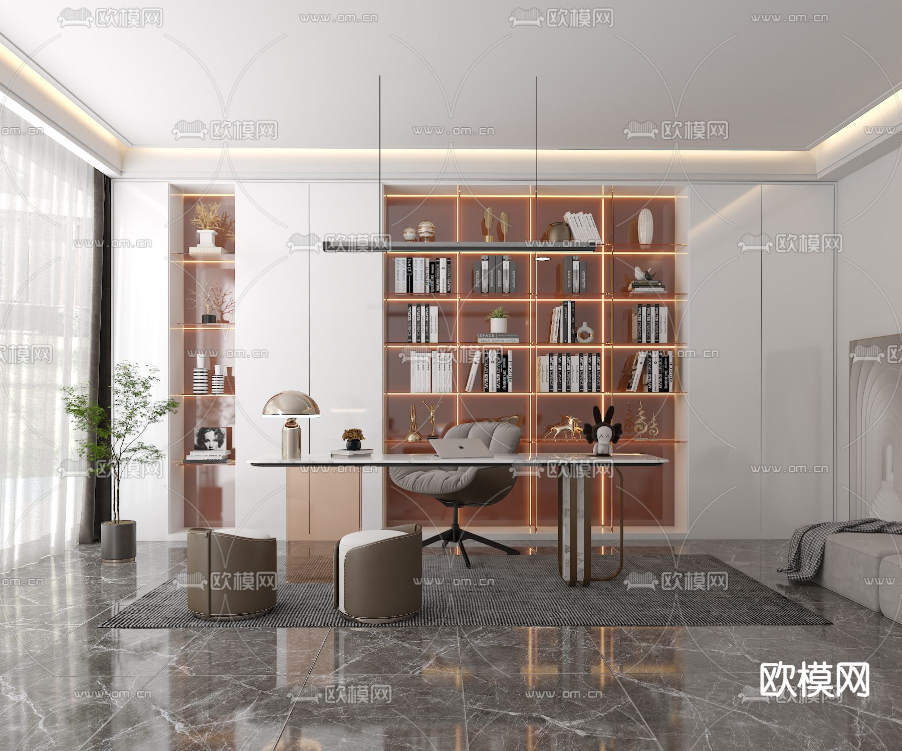 轻奢书房3d模型下载