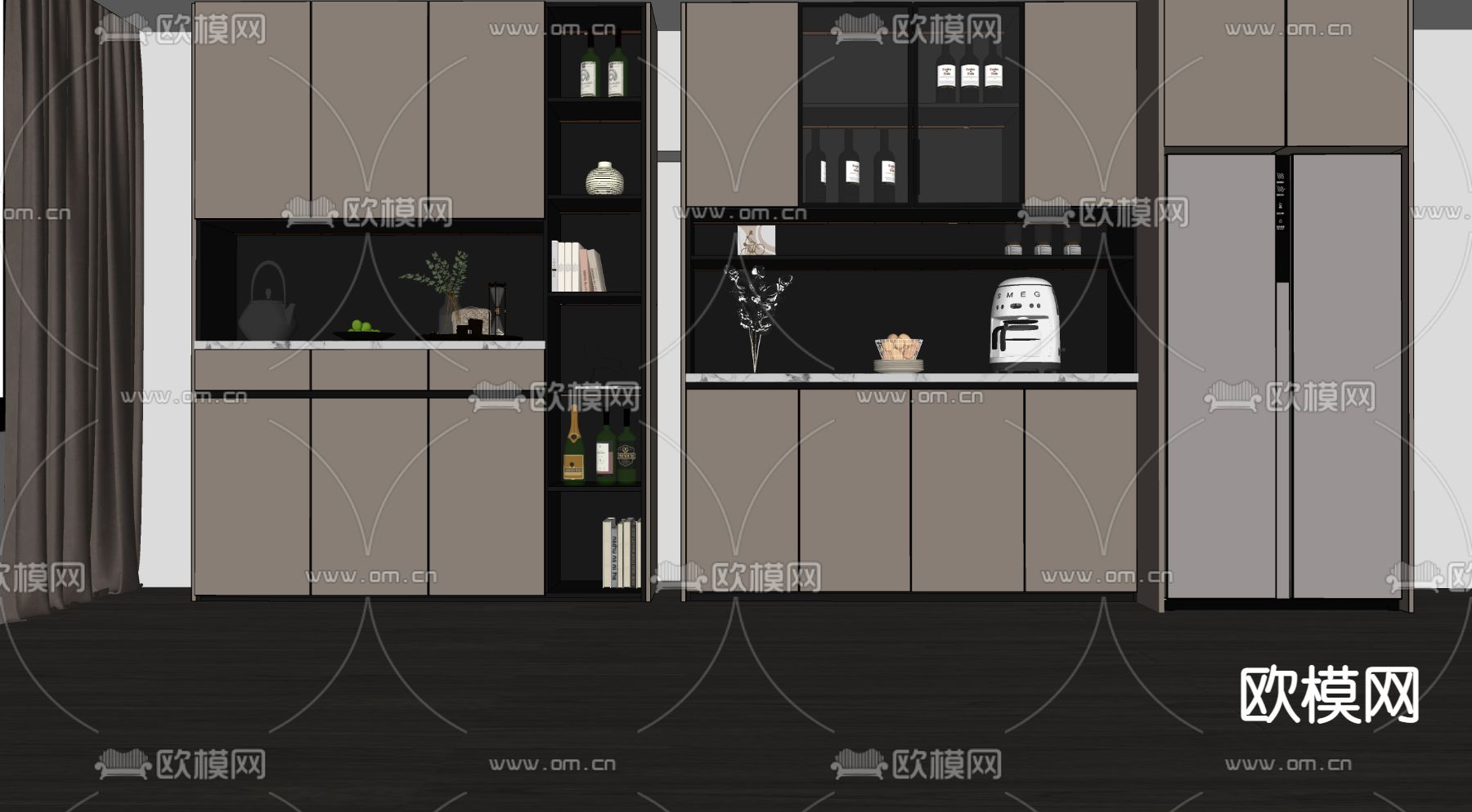 现代酒柜su模型下载（渲染图2）