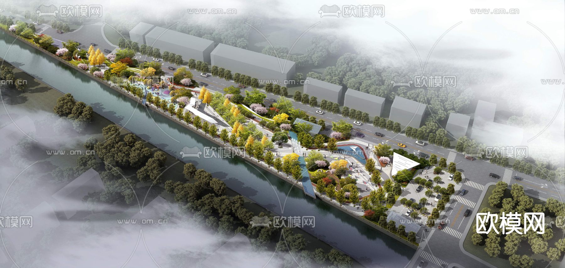 现代公园园林鸟瞰psd下载