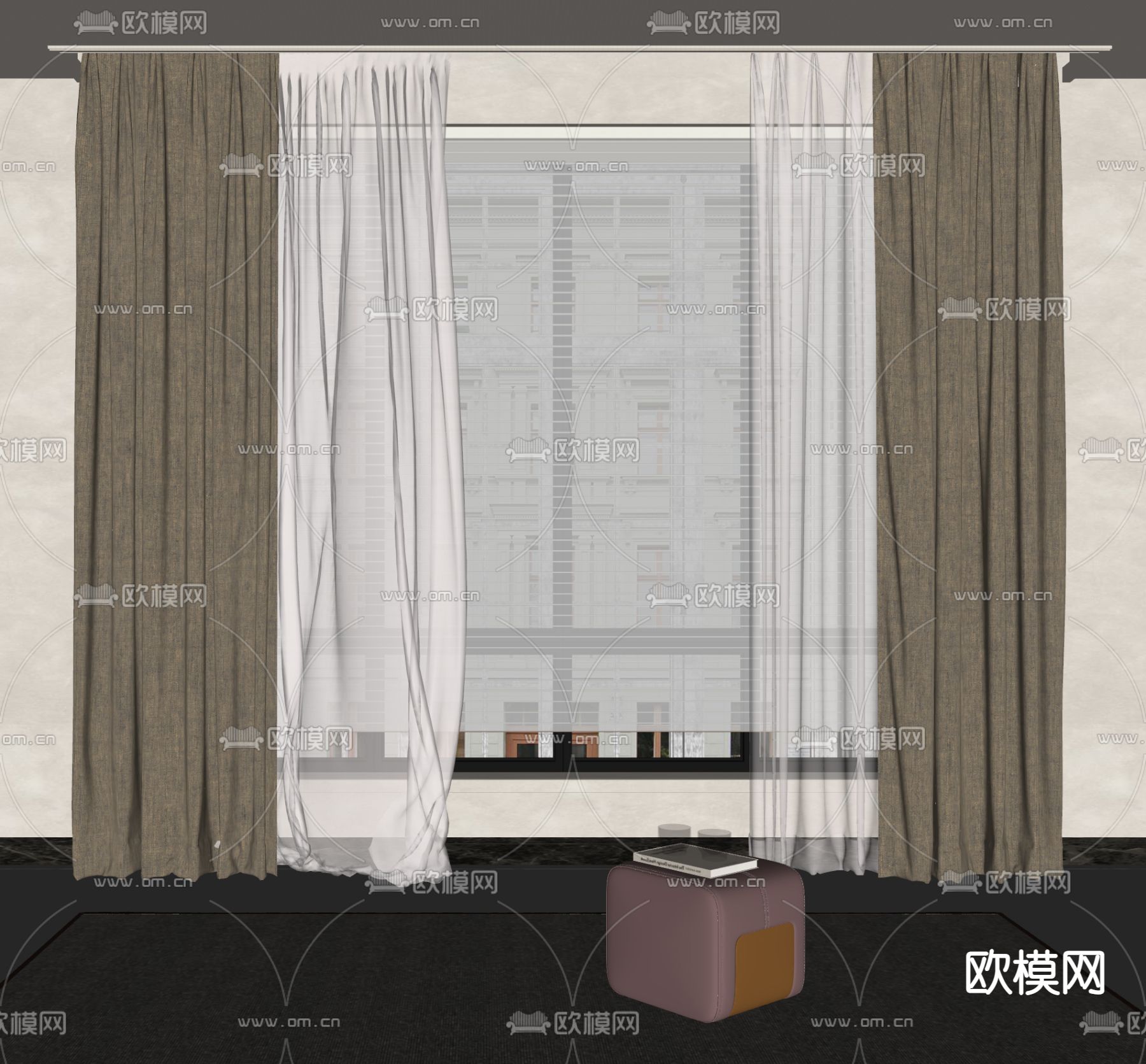 现代素色窗帘su模型下载（渲染图2）