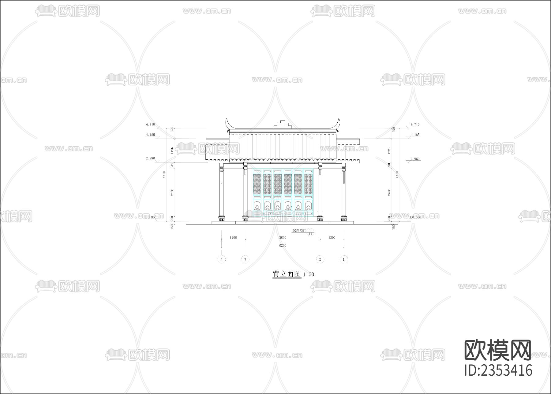 新中式门头cad施工图下载（渲染图3）