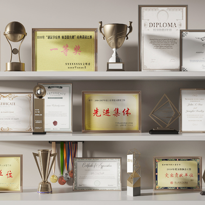  现代奖状奖杯荣耀证书su模型 