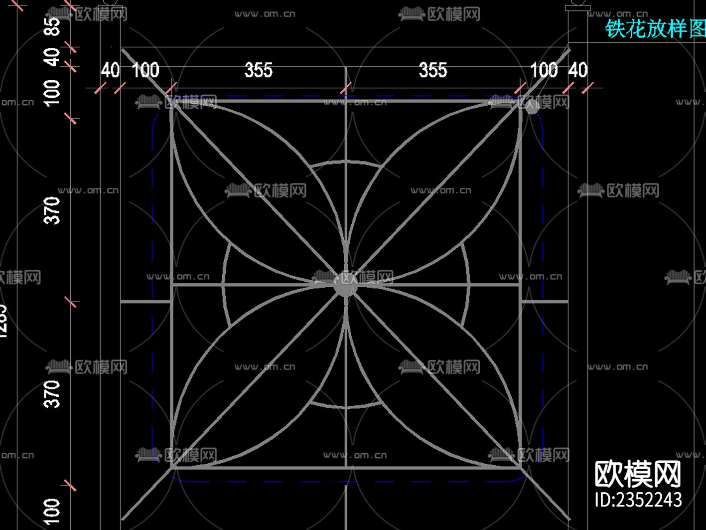 欧式花钵立柱铁艺栏杆CAD节点大样下载（渲染图8）