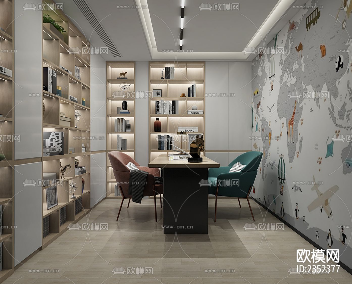 现代轻奢别墅cad施工图下载（渲染图3）