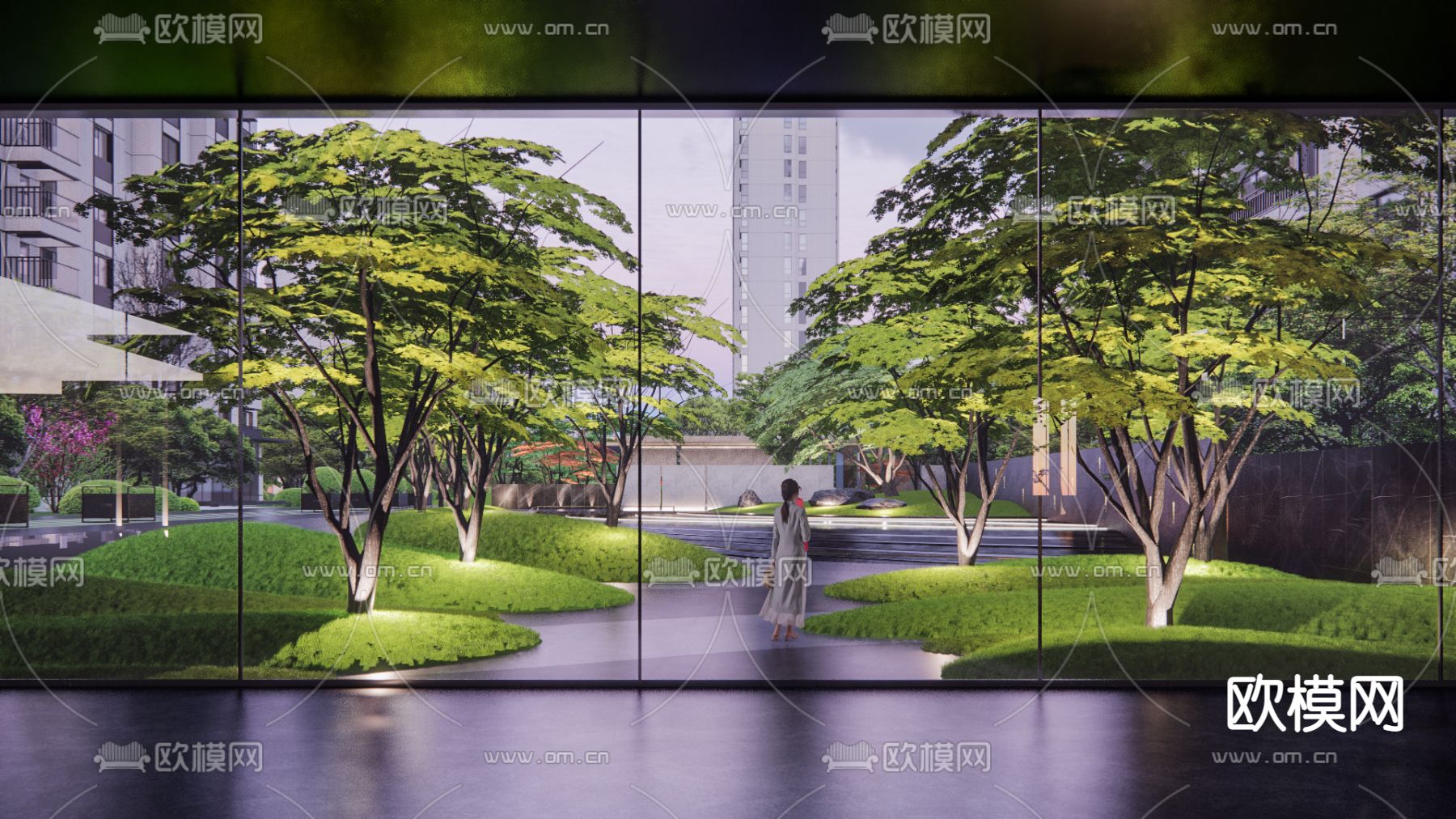 现代小区绿化园林景观su模型下载（渲染图5）