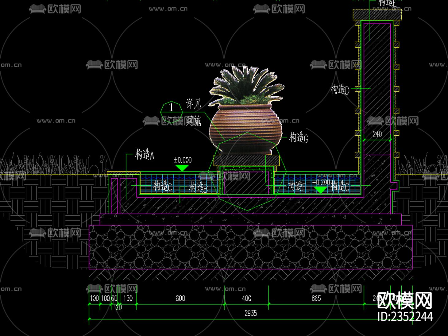 欧式简约景墙CAD节点大样下载（渲染图2）