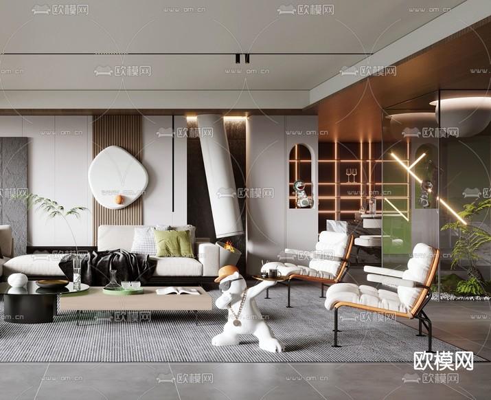 现代客厅3d模型下载_ID12183941_3dmax免费模型-欧模网