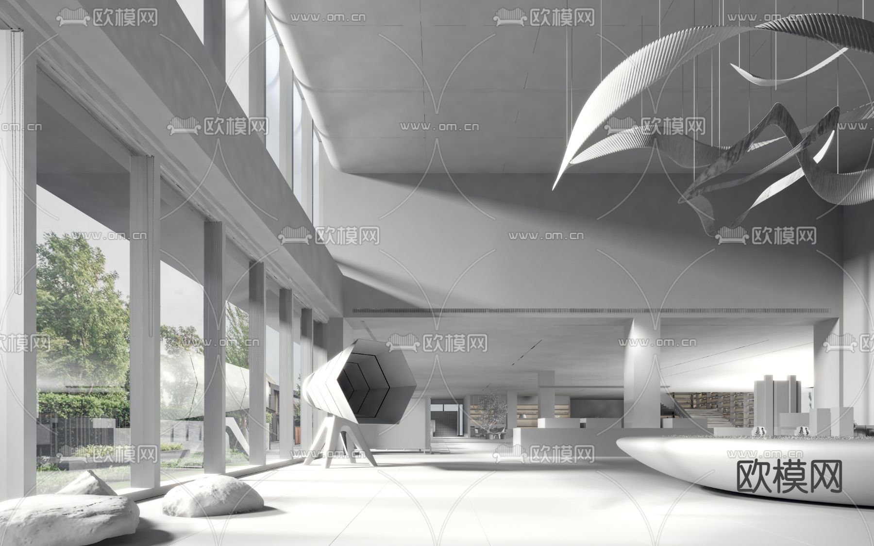 现代售楼处 沙盘区3d模型