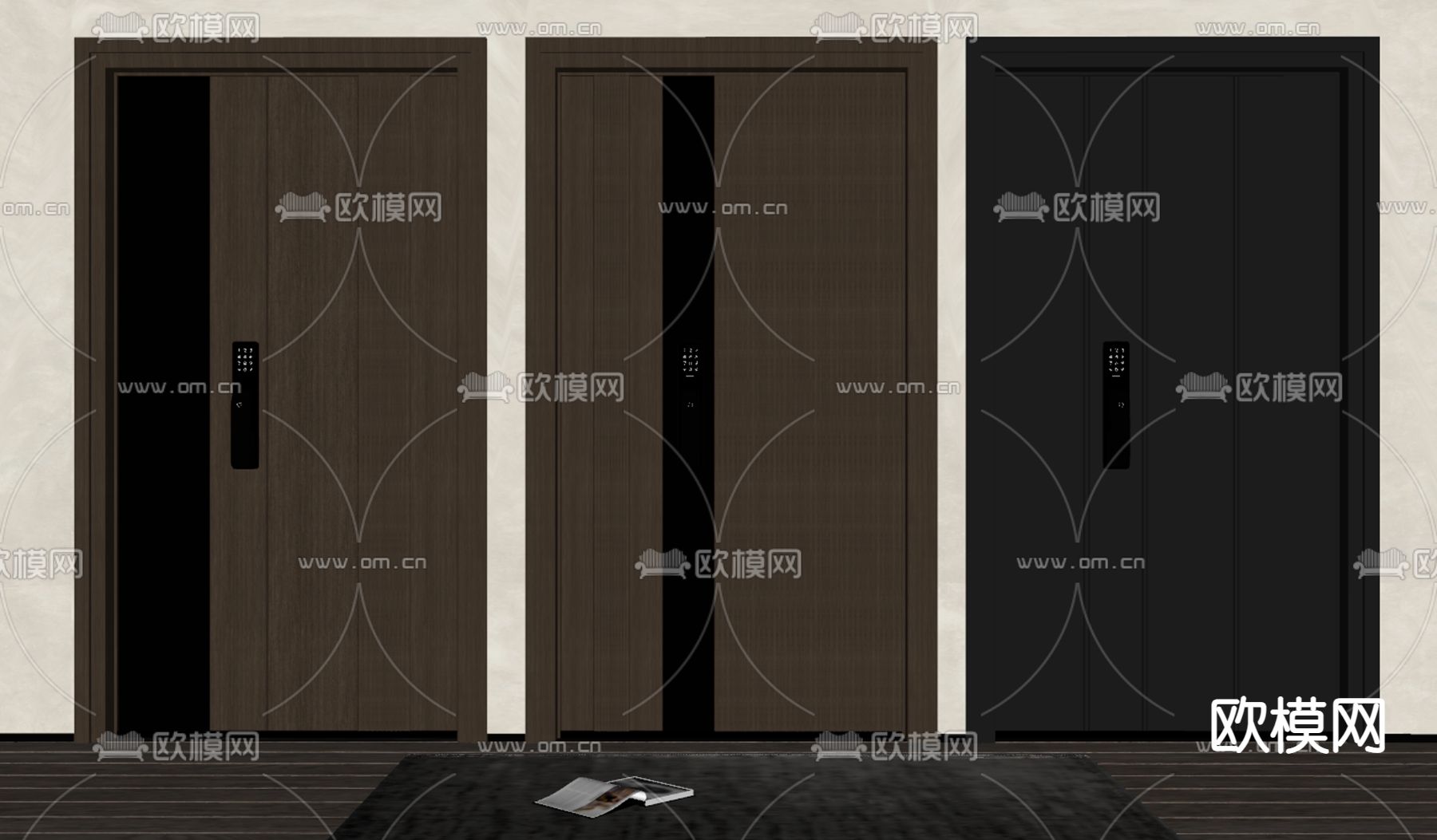 现代防盗门 子母门 入户大门su模型