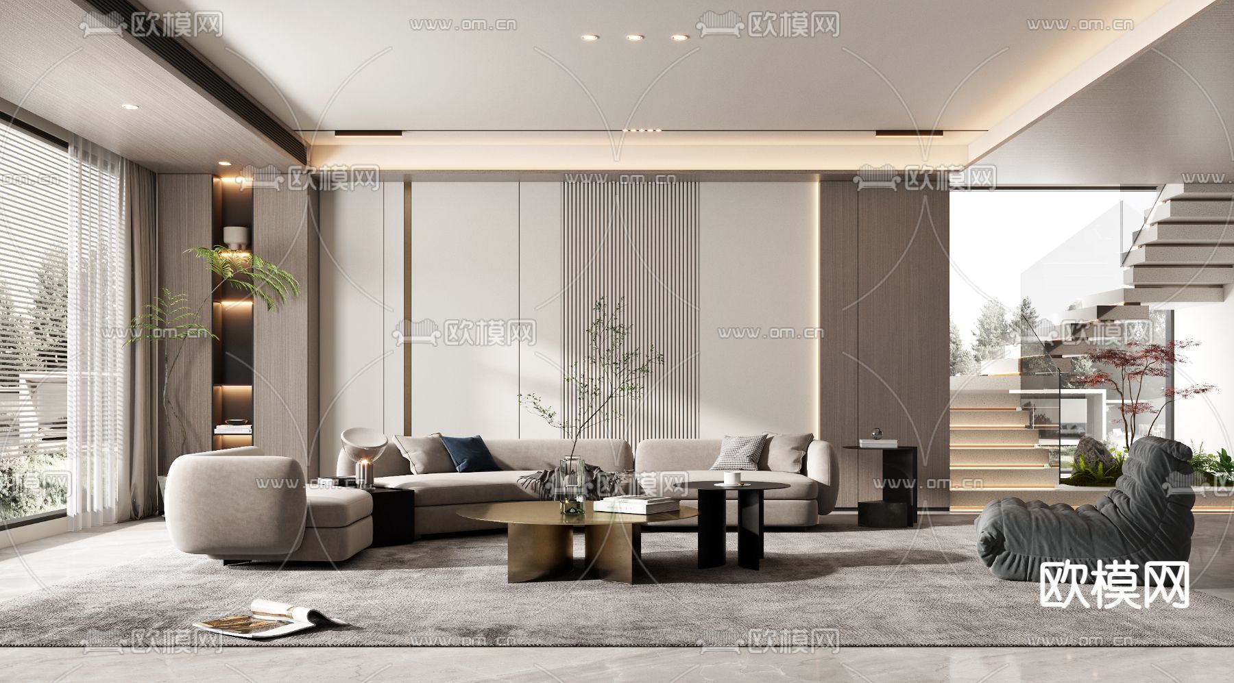 轻奢客厅3d模型下载