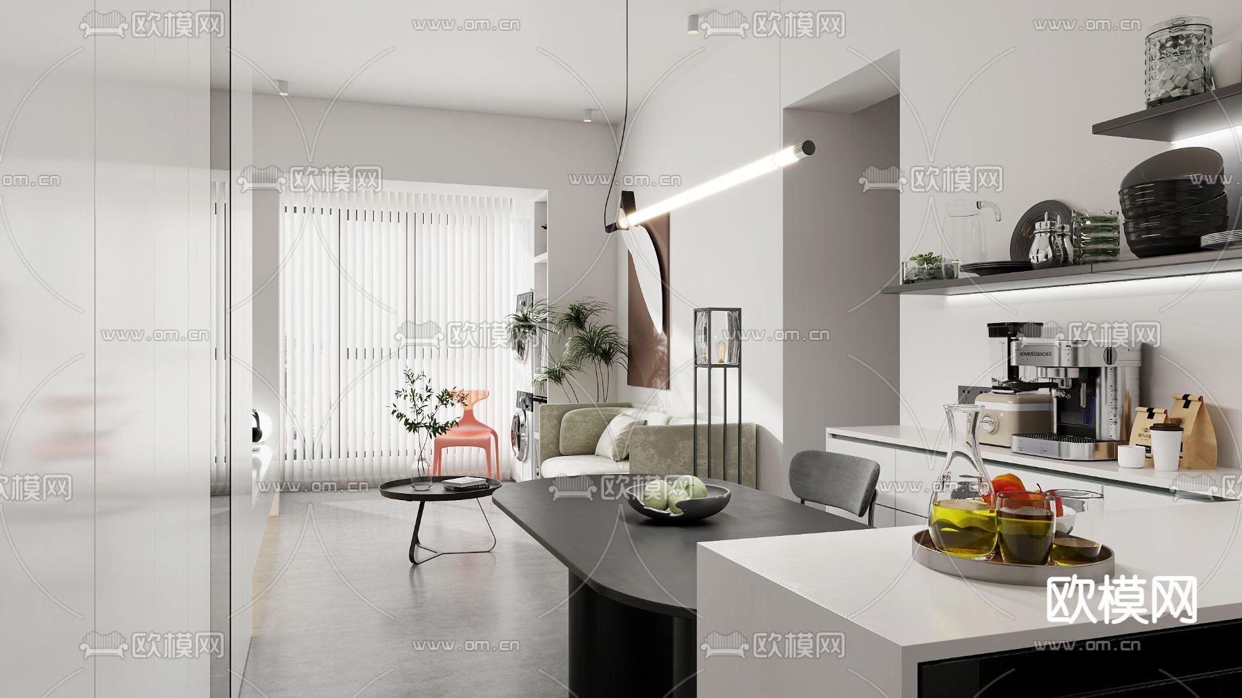 单身公寓 客餐厅3d模型下载（渲染图5）