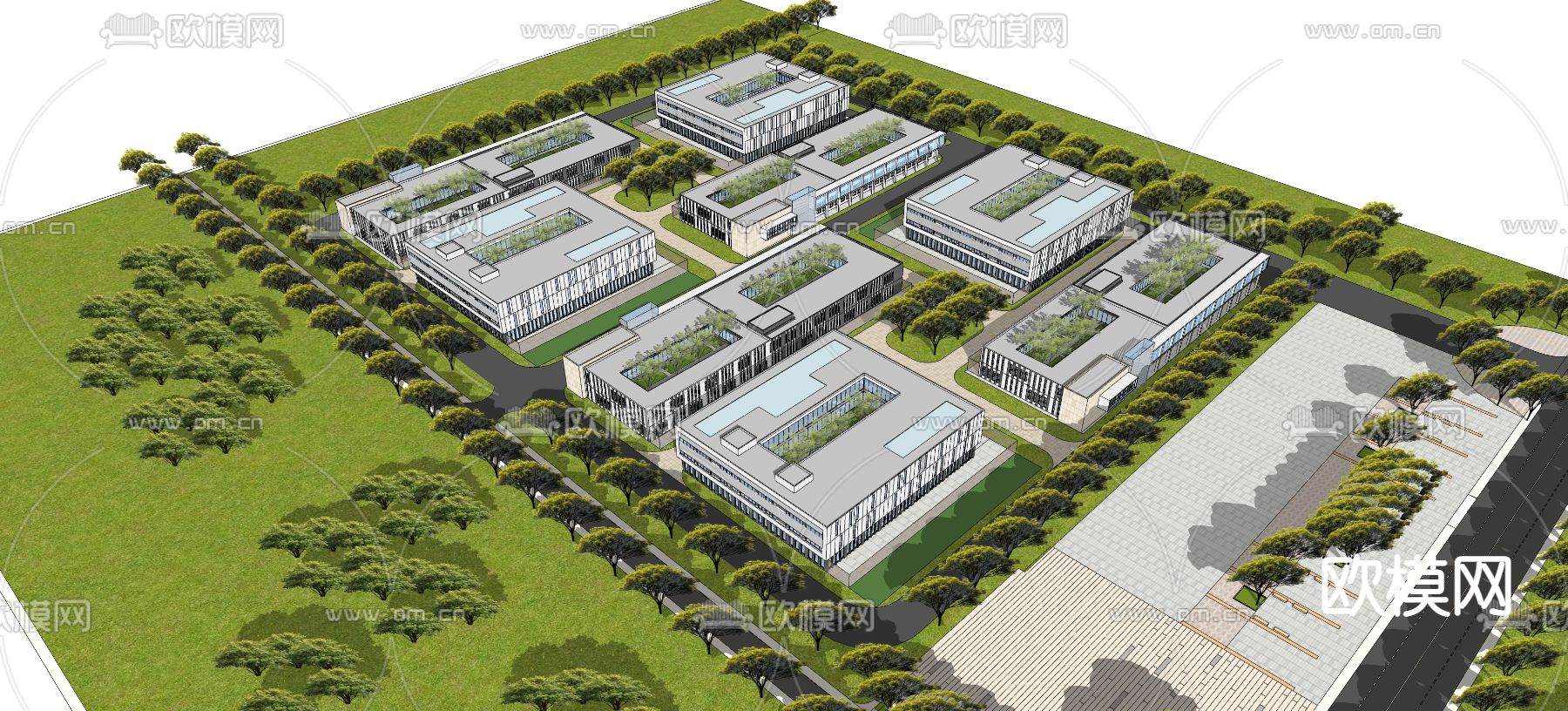 现代厂房鸟瞰su模型